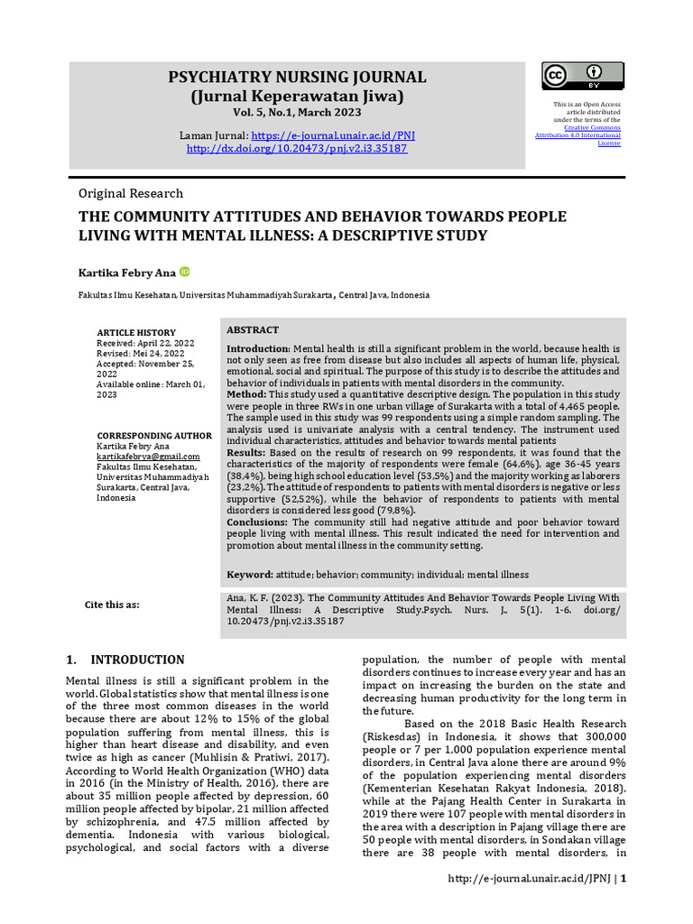 Community Attitudes on Mental Illness | PDF | Mental Disorder ...