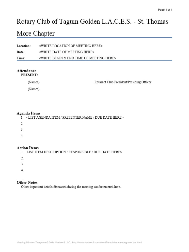 Rotary Club Meeting Minutes Template | PDF