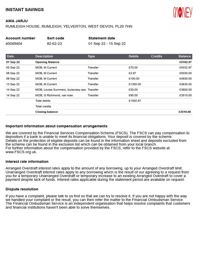 Virgin Money Download Free PDF Overdraft Deposit Account