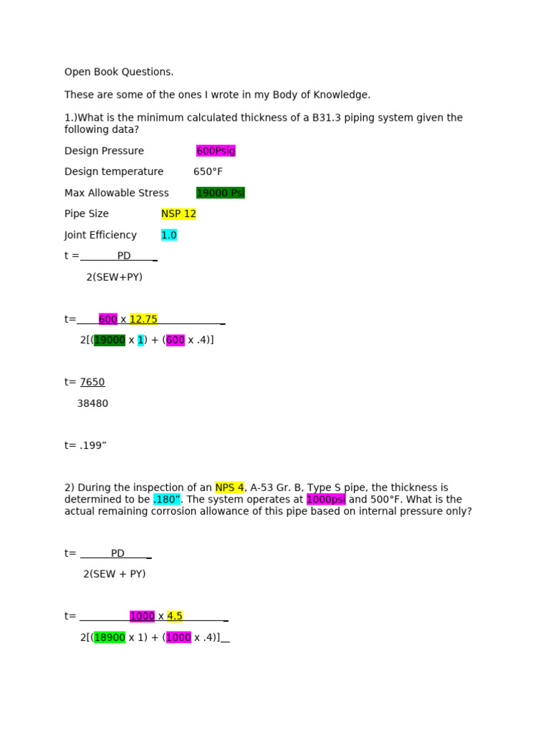 Open Book Questions Highlighted1 | PDF | Pipe (Fluid Conveyance ...