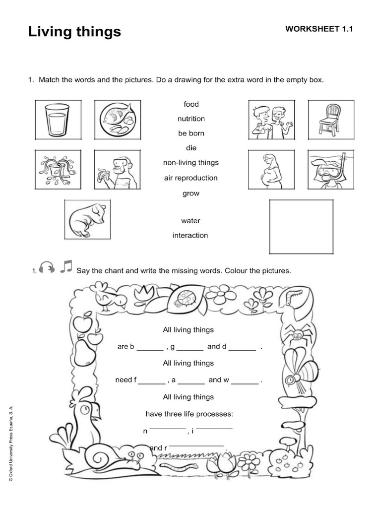 Living things missing words pdf
