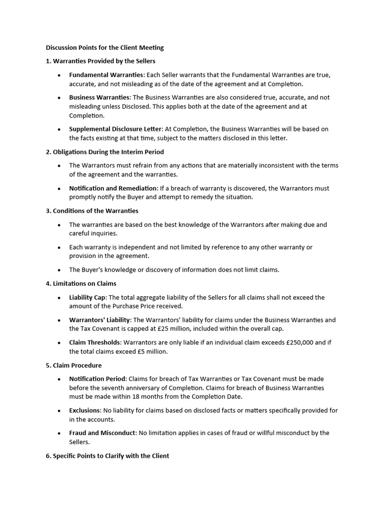 Client Meeting: Warranty Discussion Points | PDF | Legal Liability ...