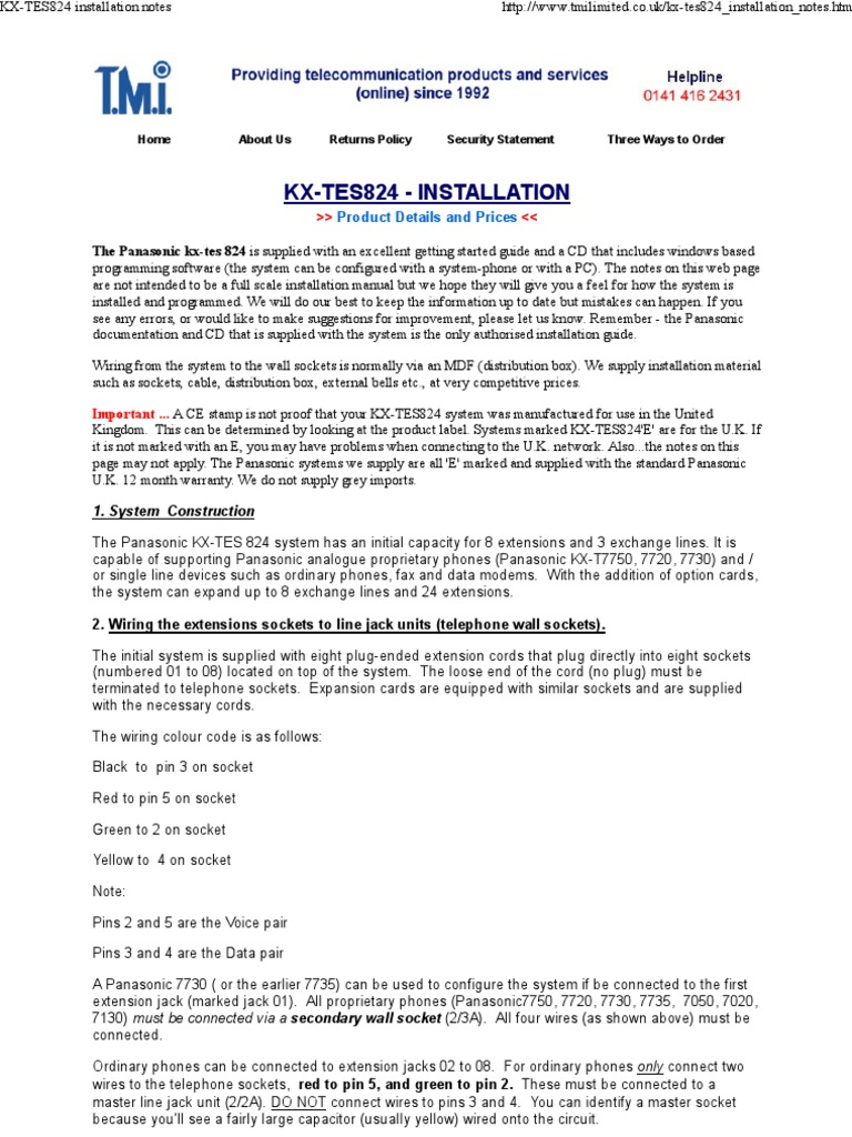 KXTES824 Installation Notes PDF Electrical Connector Ac Power