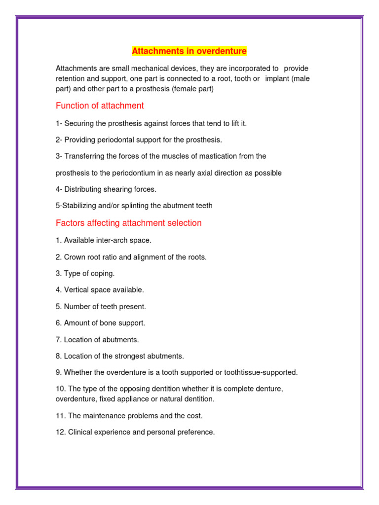 Overdenture Attachment Mechanisms Explained | PDF | Mouth | Dentistry