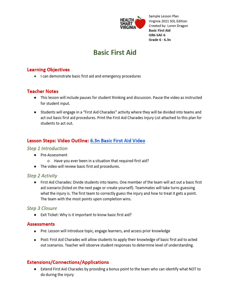 Gr6-Saf-6 Basic First Aid | PDF | First Aid | Lesson Plan