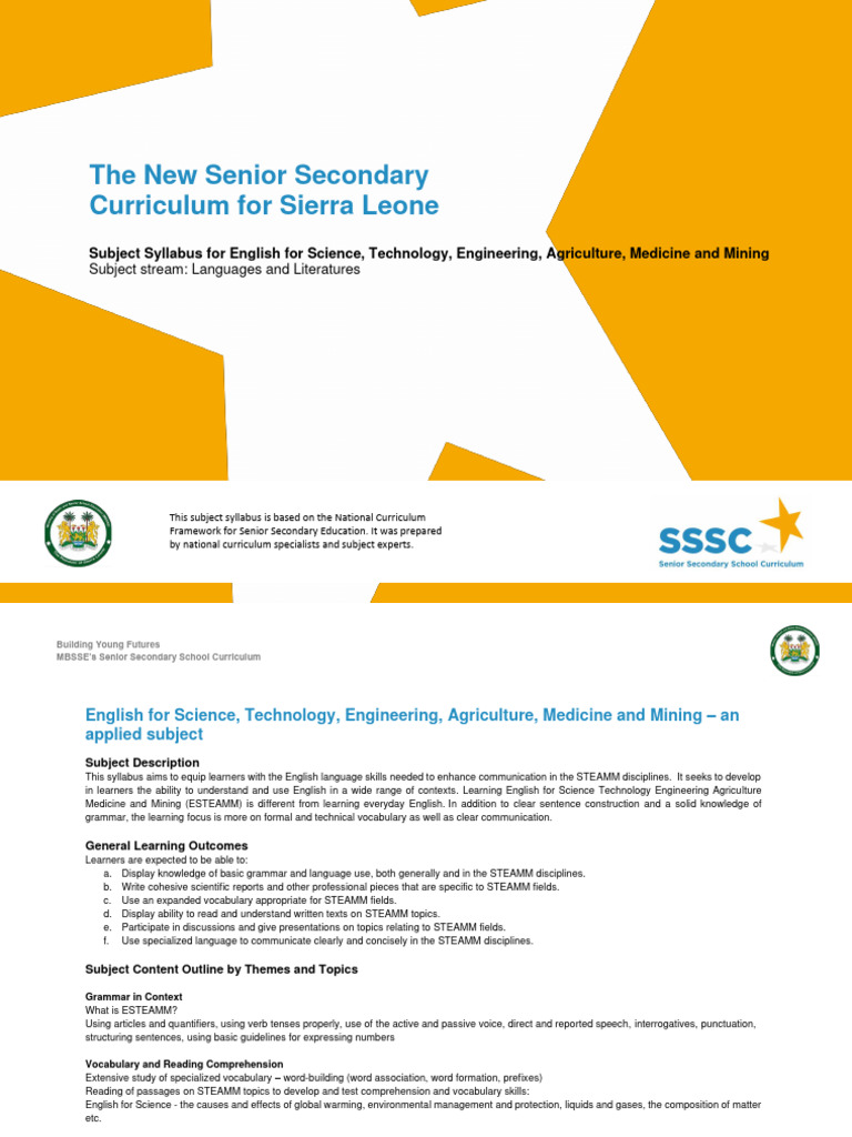 SSS Syllabus English For STEAMM | PDF | Reading Comprehension | Curriculum