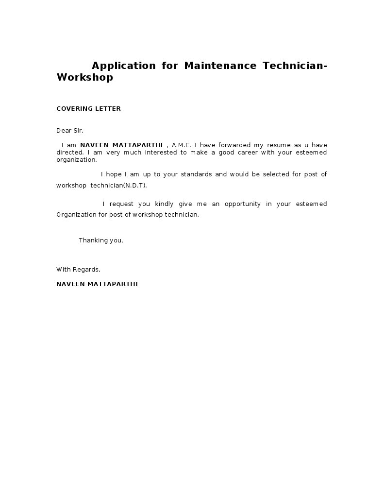 Application For Maintenance Technician | PDF
