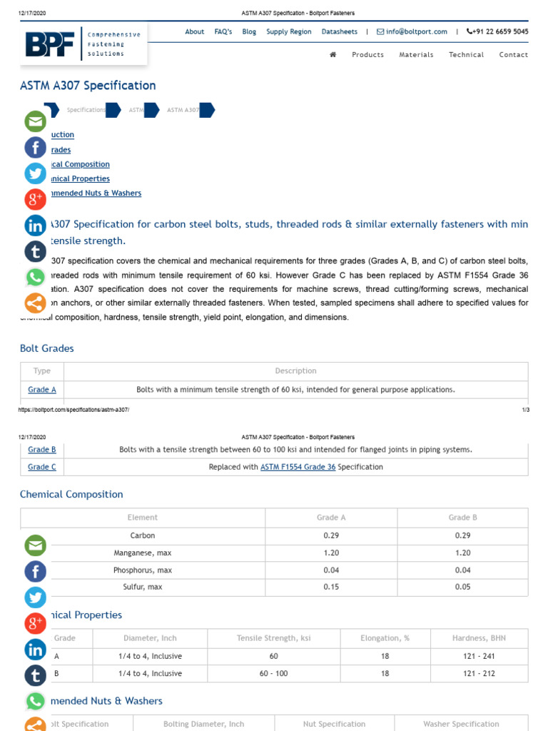 ASTM A307 Specification Boltport Fasteners PDF Screw Steel