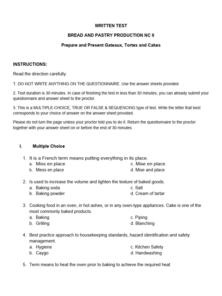 Bread & Pastry Production Test | PDF | Cakes | Baking