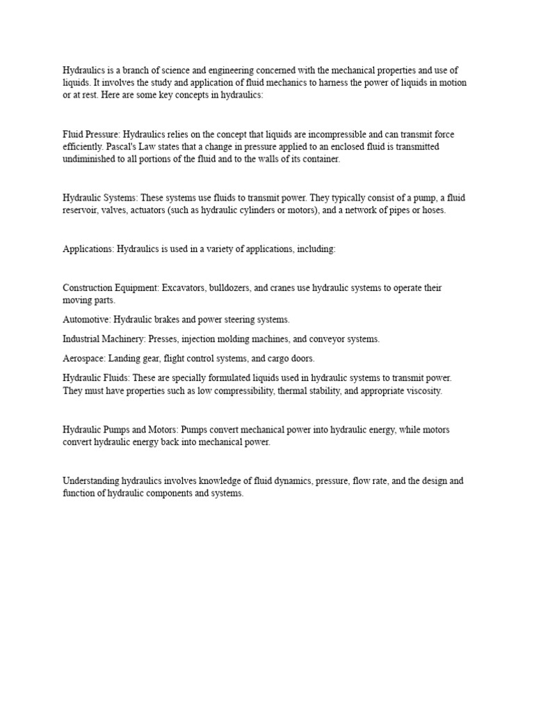 Hydraulics Is A Branch of Science and Engineering Concerned With The