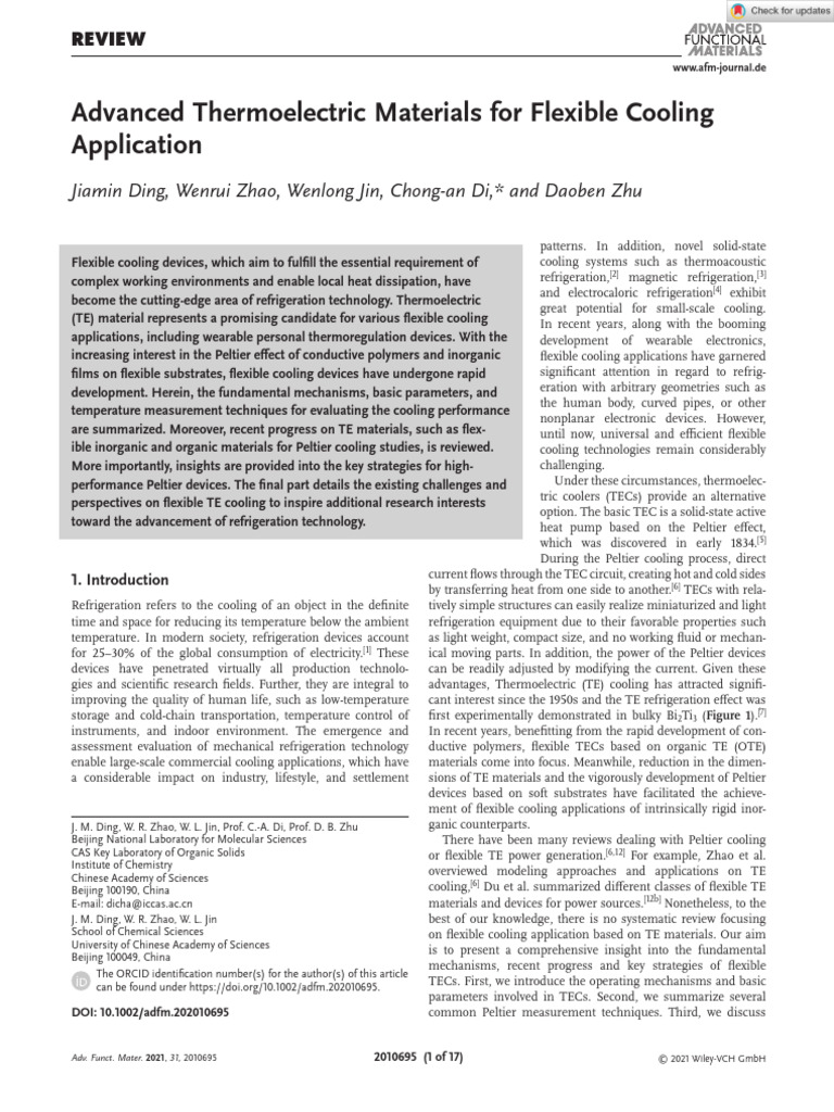 Adv Funct Materials - 2021 - Ding - Advanced Thermoelectric Materials ...