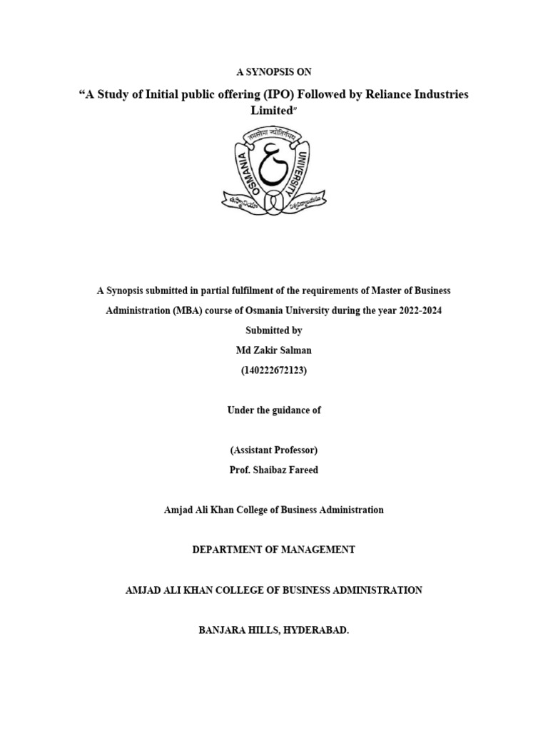 Reliance Industries IPO Analysis | PDF | Methodology | Initial Public ...