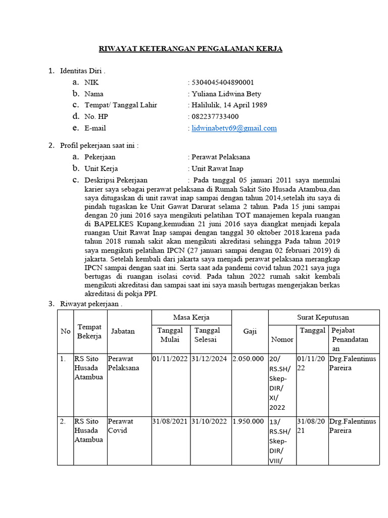 Riwayat Keterangan Pengalaman Kerja | PDF