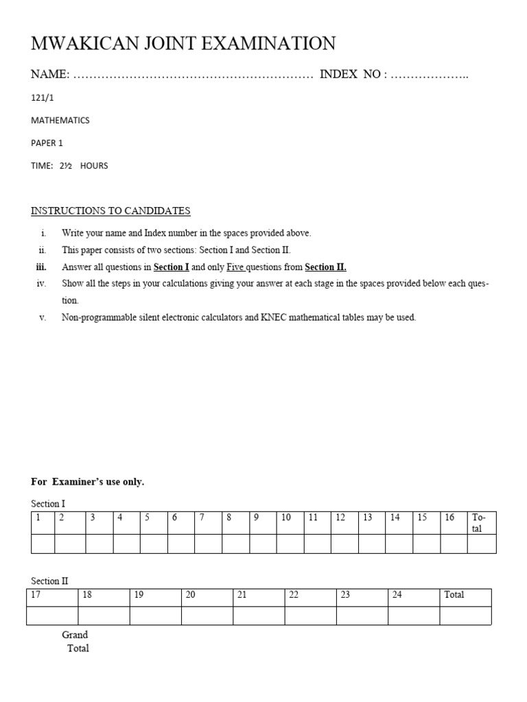 Form Three Exam