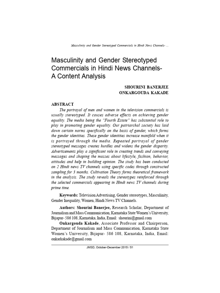 Gender Stereotypes in Hindi TV Ads | PDF | Advertising | Masculinity