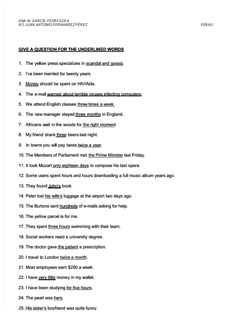 PDF Give A Question For The Underlined Words - Compress | PDF