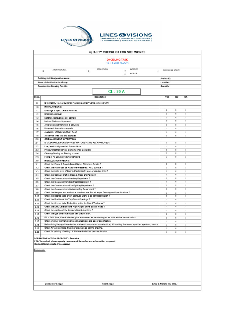 Ceiling Installation Quality Checklist | PDF | Plumbing | Building ...