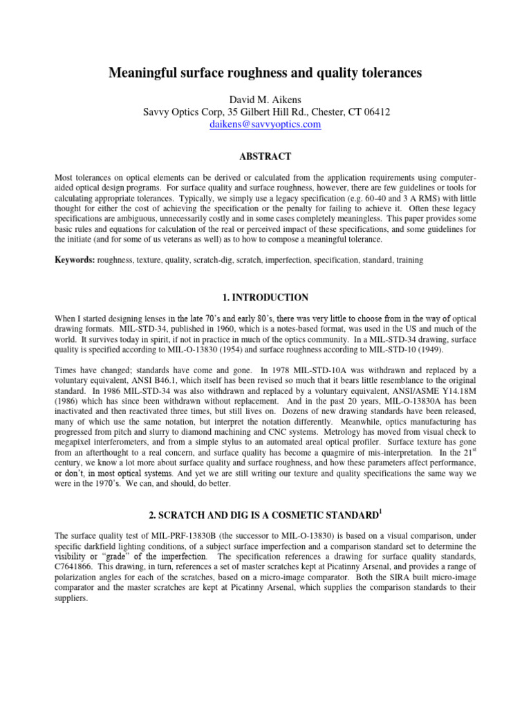 Surface Roughness and Quality Tolerances | PDF | Surface Roughness | Optics
