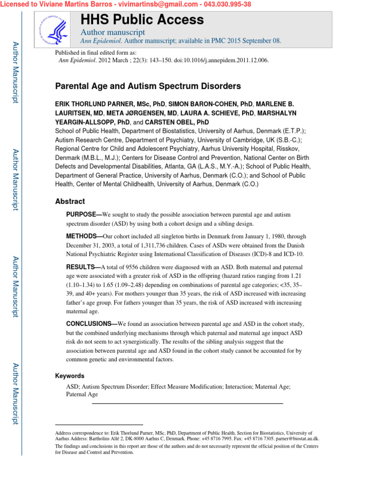 Modulo+1 +parental+age+and+autism | PDF | Autism Spectrum | Regression ...