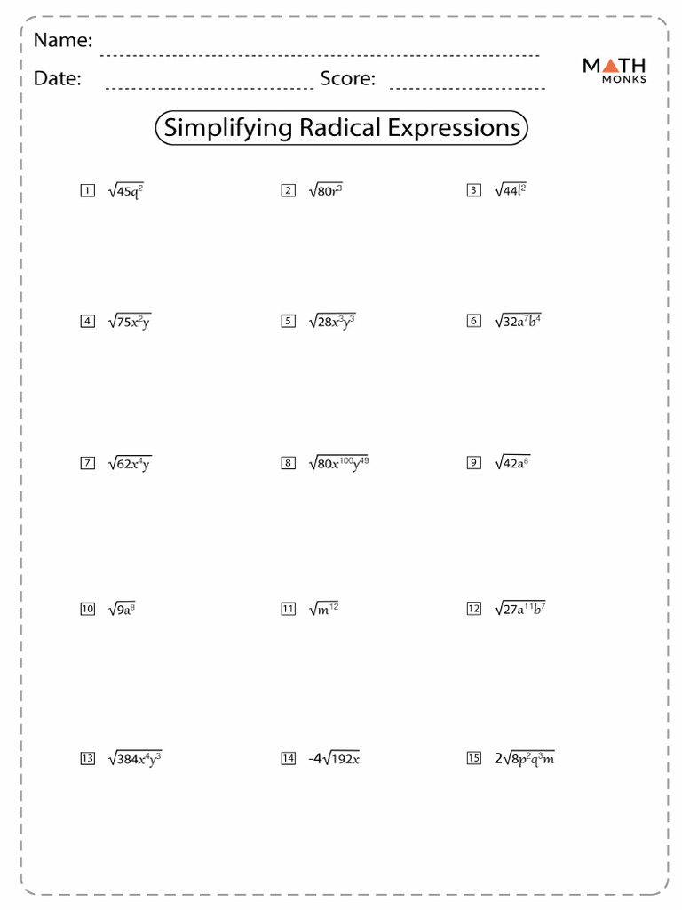 Radical Expressions Worksheet47 | PDF