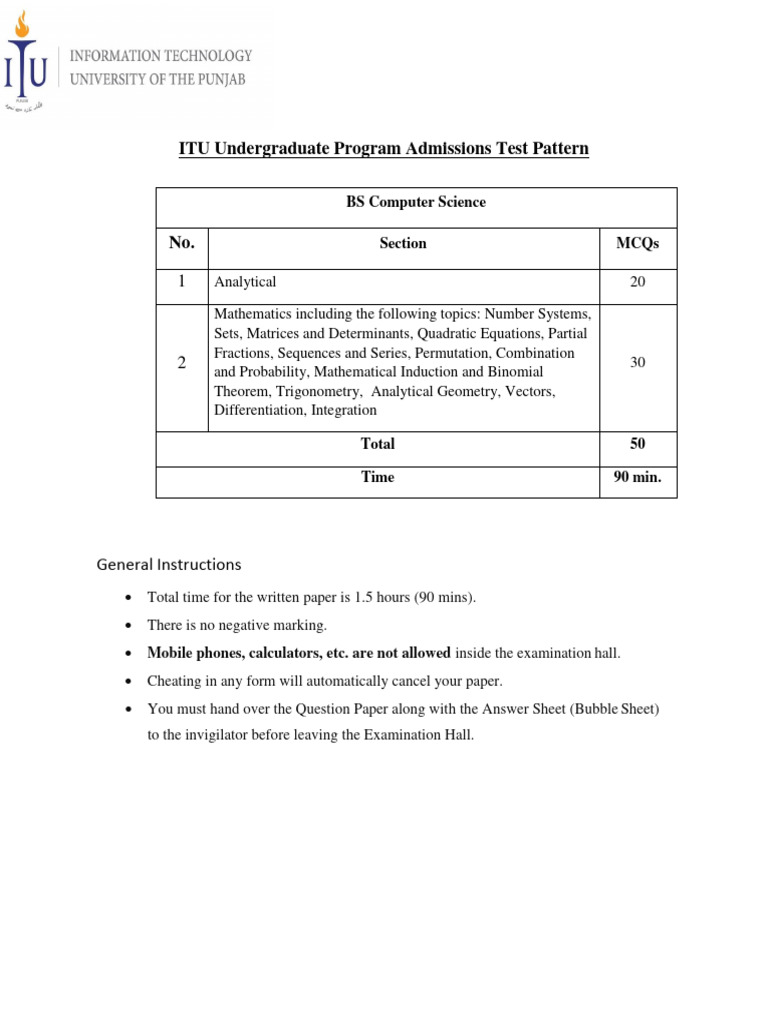 ITU CS Admissions Test Format | PDF