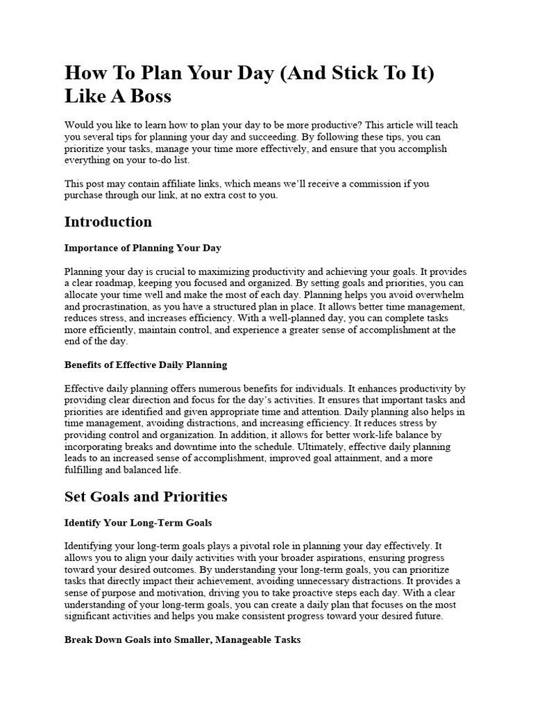 How to plan your day and stick to it download free pdf goal