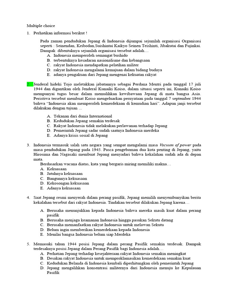 Latihan Soal Proklamasi Kemerdekaan Pdf