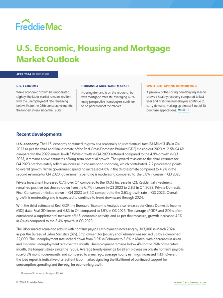 Freddie Mac Outlook April 2024 PDF Inflation Unemployment