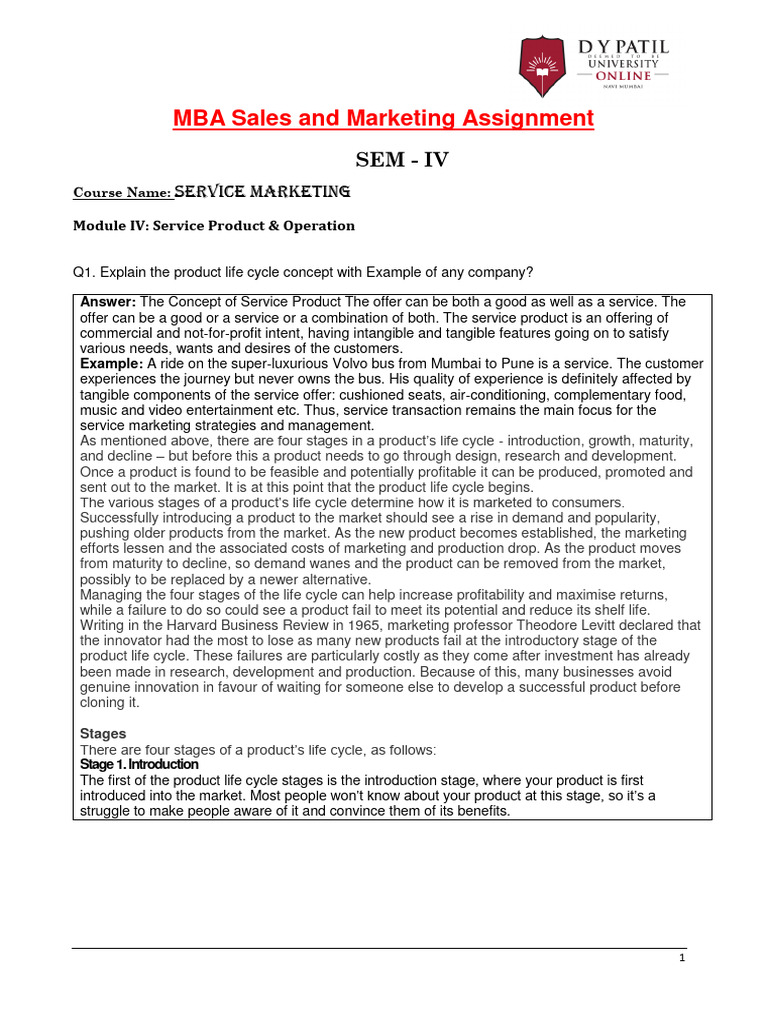 Serviceproduct - Operation Module 4 Assignment Final | PDF | Customer ...