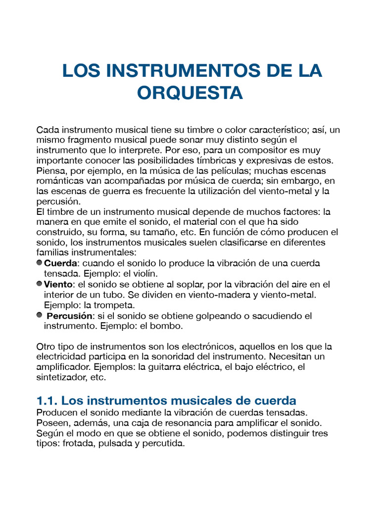 Los Isntrumentos Dela Orquesta | PDF | Instrumentos de cuerda ...