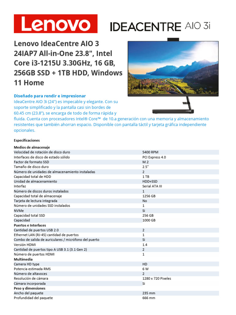 Lenovo IdeaCentre AIO 3 24IAP7 All | PDF | Unidad de estado sólido ...