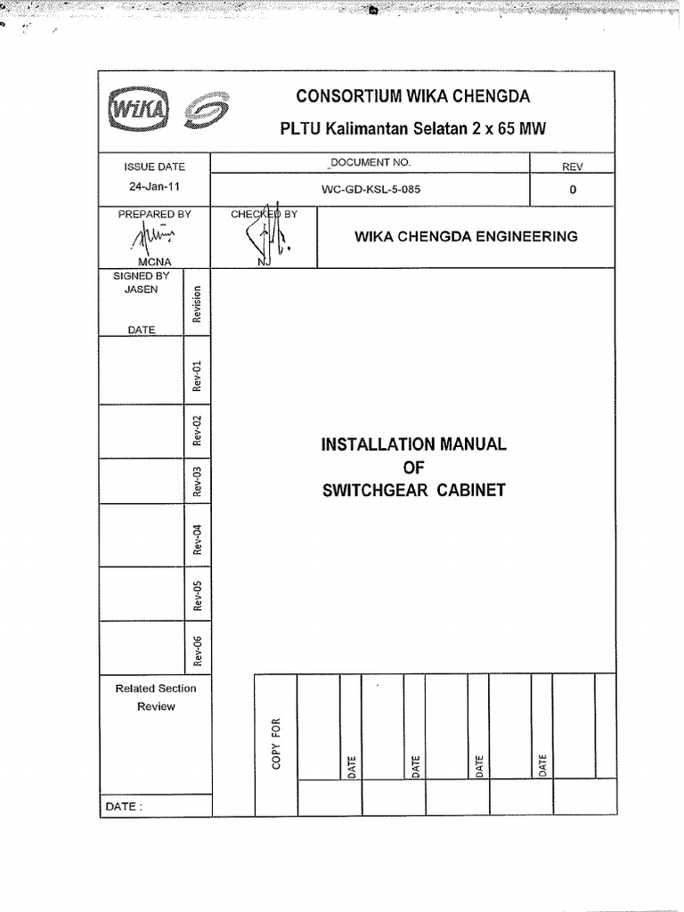 Installation Manual of 6kv Switchgear Cabinet | PDF
