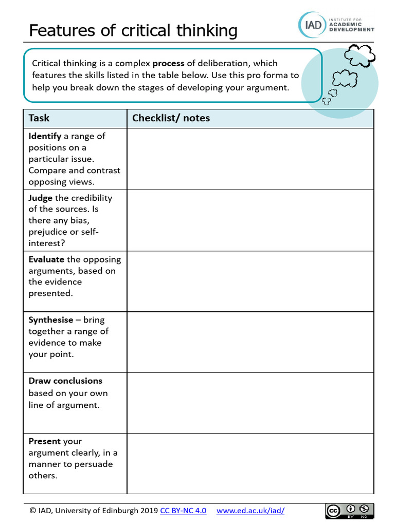 Features of Critical Thinking | PDF