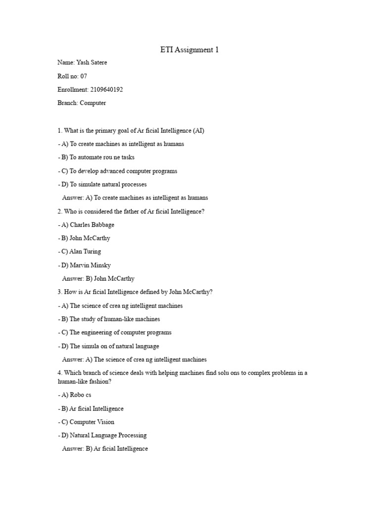 Eti A1 | PDF | Artificial Intelligence | Intelligence (AI) & Semantics