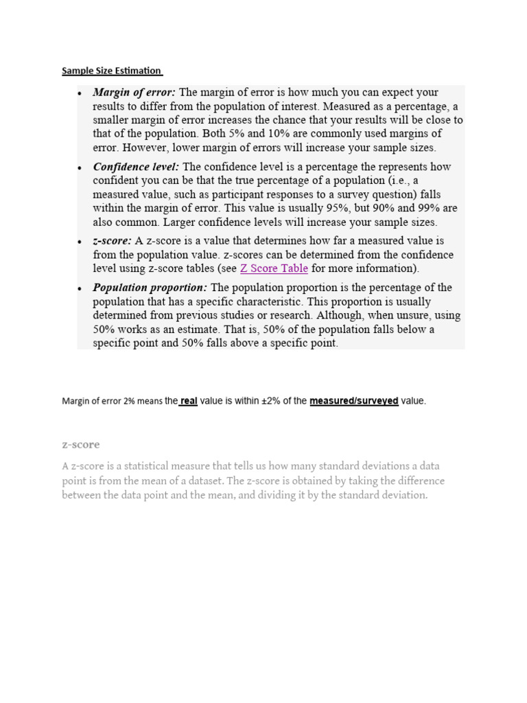 Sample Sizes Calculation PDF Standard Score Sample Size Determination