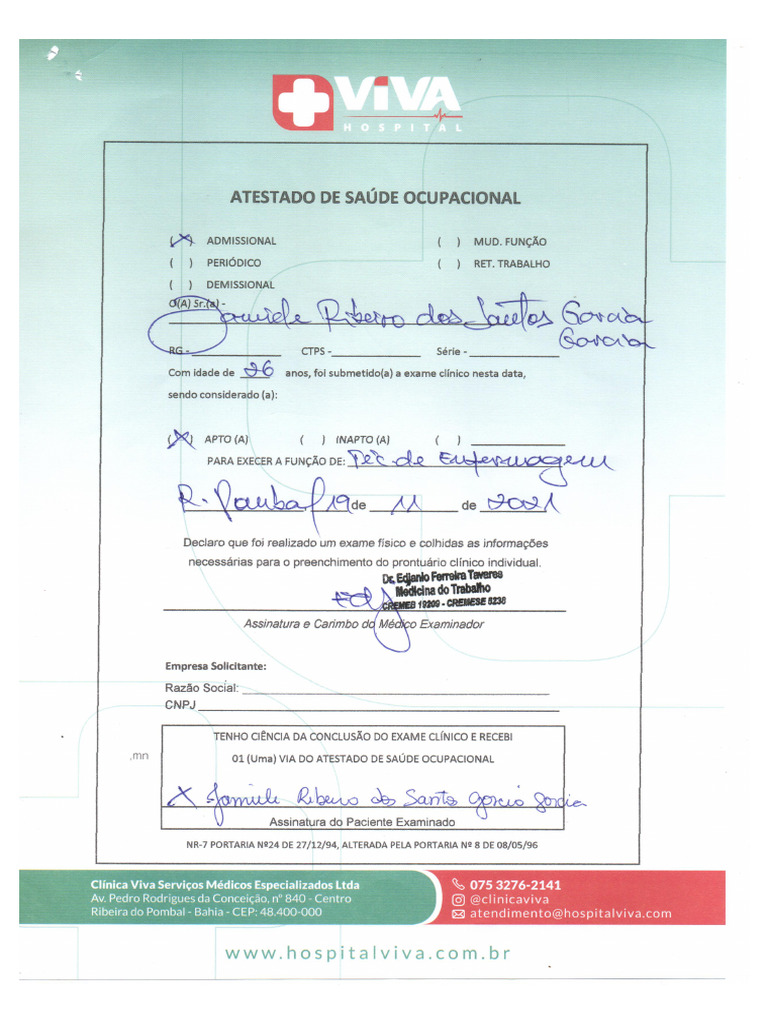 Planilha Atestado De Saude Ocupacional Exames Modelo 1 Mercadolivre ...