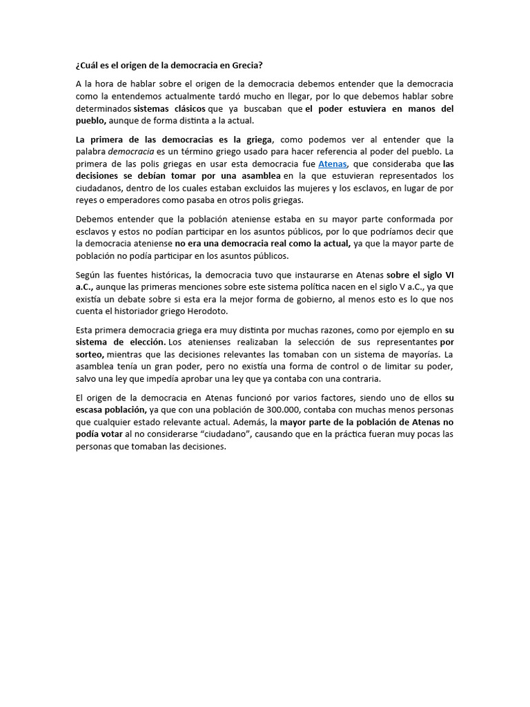 Origen de la democracia en Grecia | PDF | Ciencias sociales | Historia