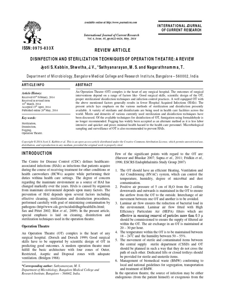 OT Sterilization and Disinfection | PDF | Sterilization (Microbiology ...