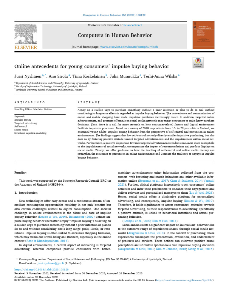 Young Consumers' Impulse Buying Online | PDF | Behavior | Impulsivity