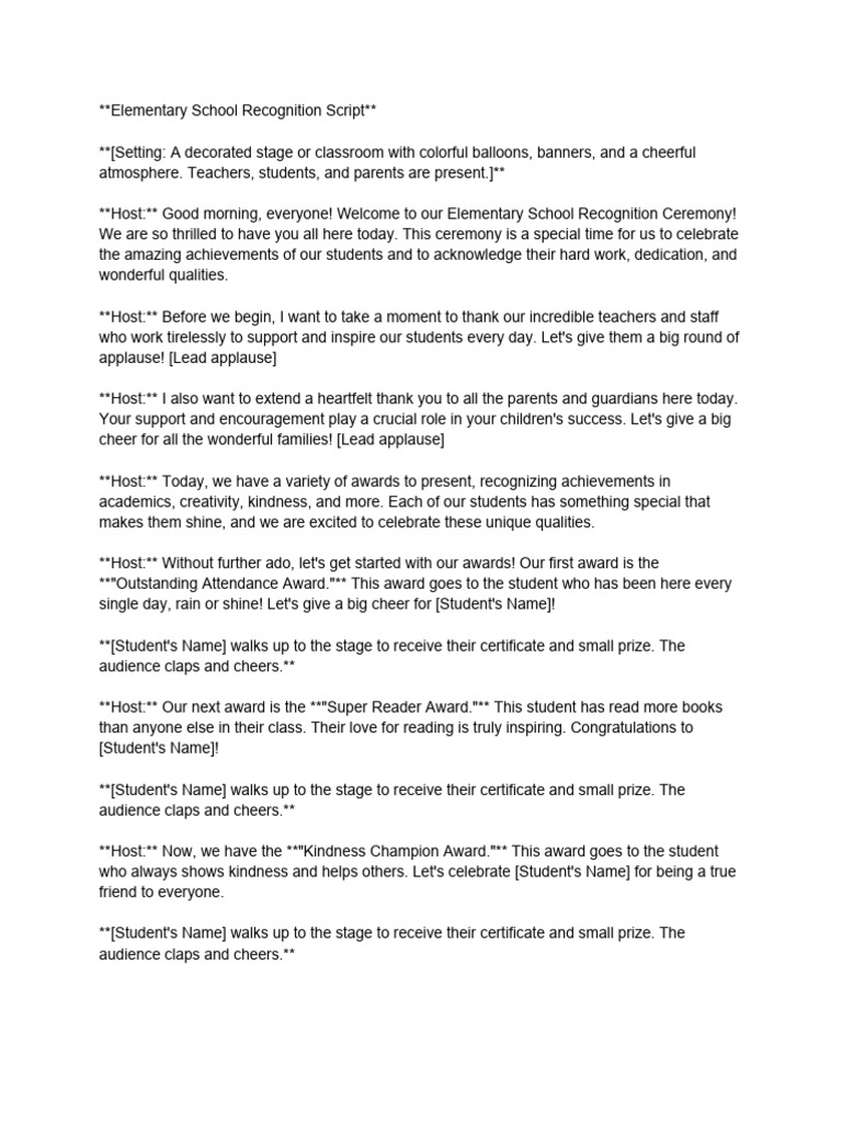 Elementary School Awards Ceremony Script | PDF | Applause | Learning