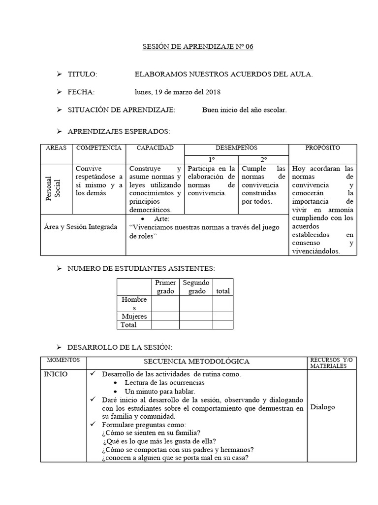 Sesión 06 Personal Elaboramos Nuestros Acuerdos De Aula Descargar