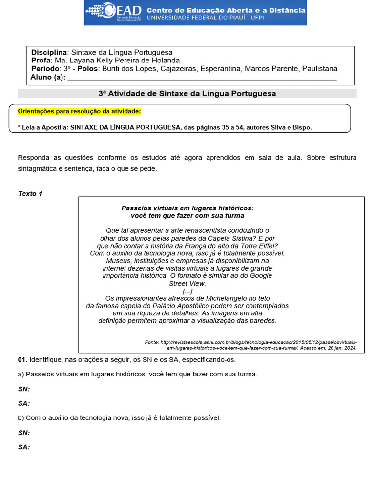 3 Atividade Sintaxe | PDF