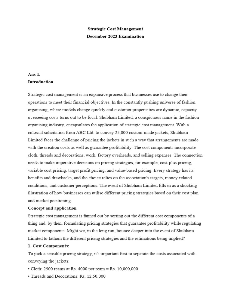 Strategic Cost Management in Fashion Industry | PDF | Pricing | Cost ...