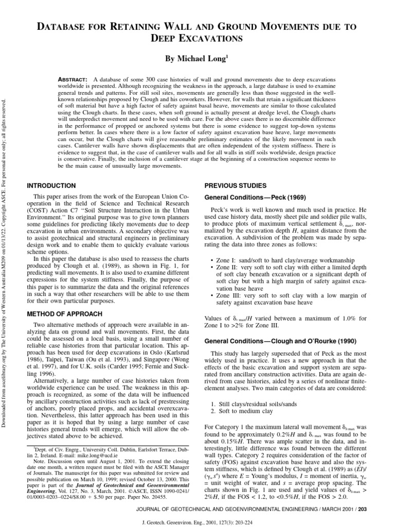 Database For Retaining Wall and Ground Movements Due To Deep Excavation ...