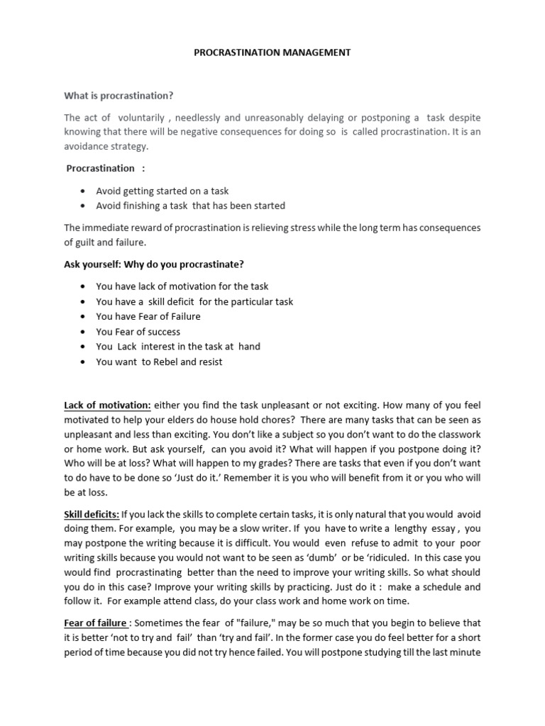 Procrastination Management | PDF | Procrastination | Professional Skills