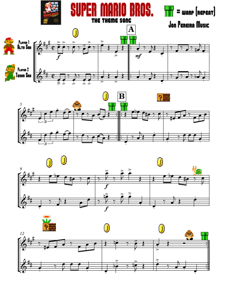 Super Mario Bros Theme Song - Alto and Tenor Sax | PDF | Nintendo ...