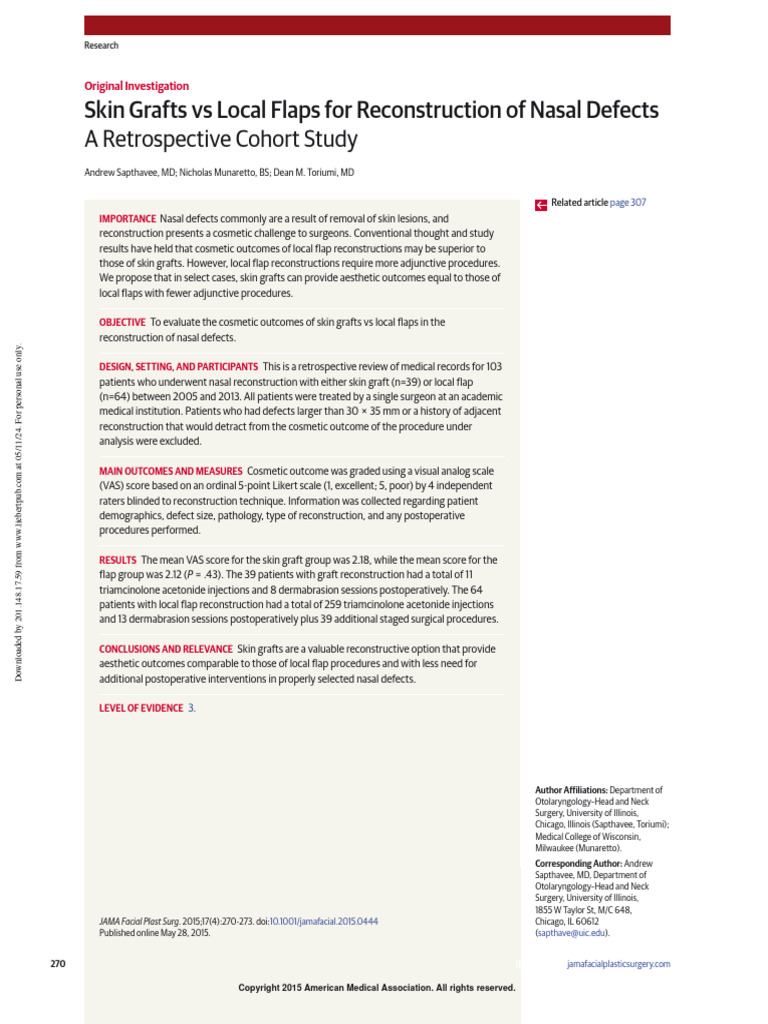 Sapthavee Et Al 2015 Skin Grafts Vs Local Flaps For Reconstruction of ...