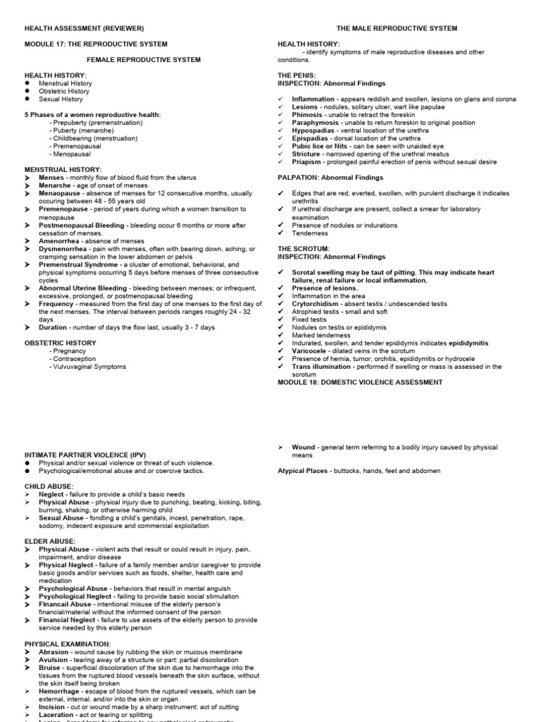 HEALTH ASSESSMENT | PDF | Menstruation | Menopause
