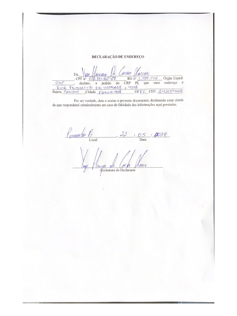 Declara o de endere o pdf