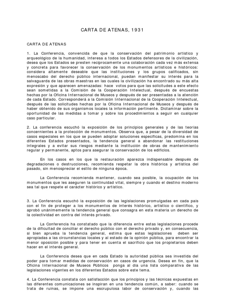 Carta de Atenas (Resumen)  Museo  Excavación (Arqueología)